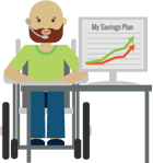 Drawing of a man using a computer to look at a graph of his finances