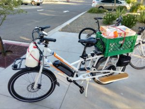 Nathaniel's bike loaded with groceries.